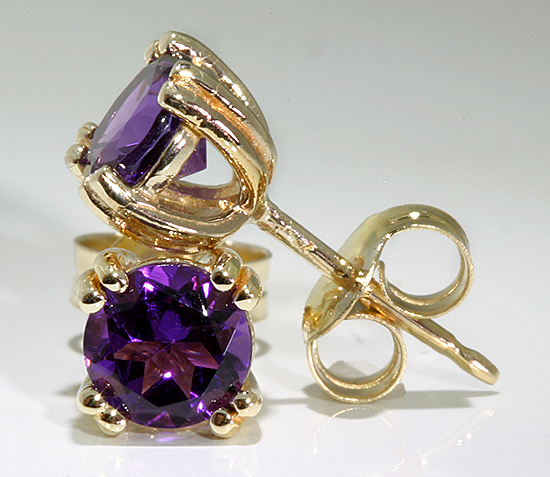 14k Yellow Gold Stud Earrings 8-Prong Set 5mm Round Amethyst 1.50 ctw | eBay