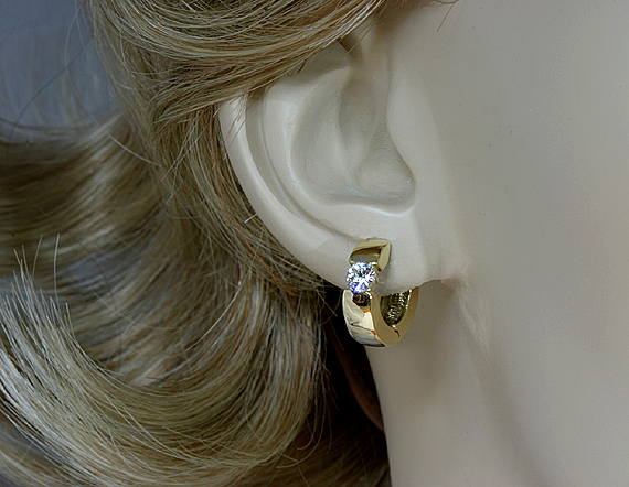 Round Hoop Earrings 10k Yellow Gold Huggies 1/2 ctw CZ's 